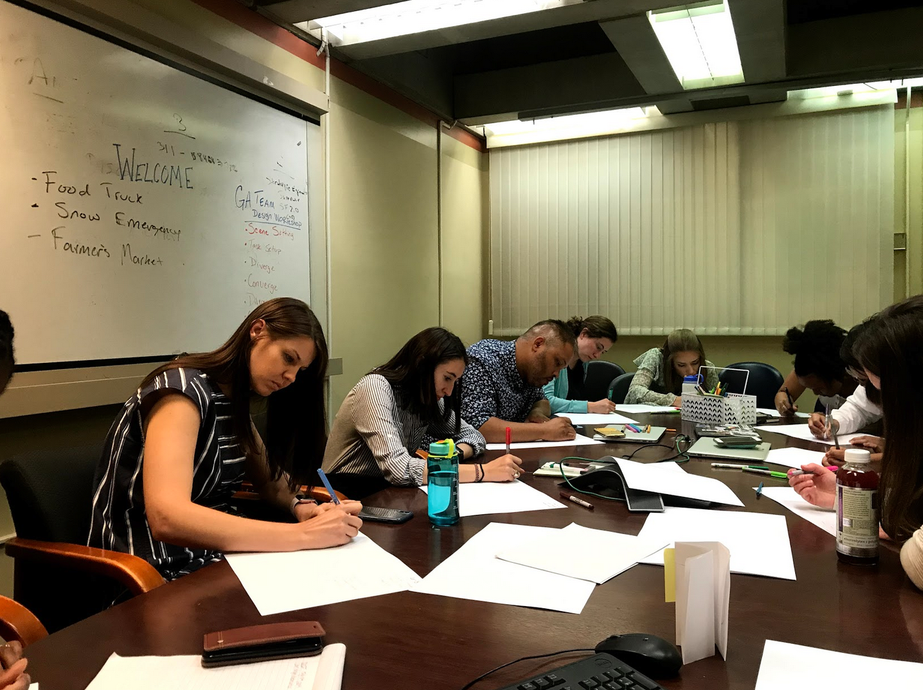 Workshop participants sketching ways to visualize a location-based dataset in five minutes