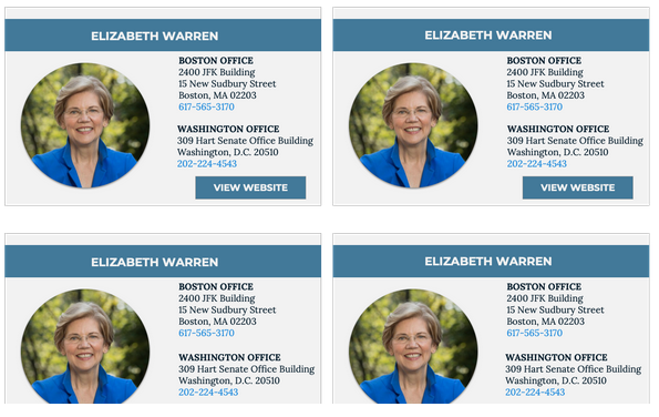 Elected Officials page design, third variation from the A/B/C test