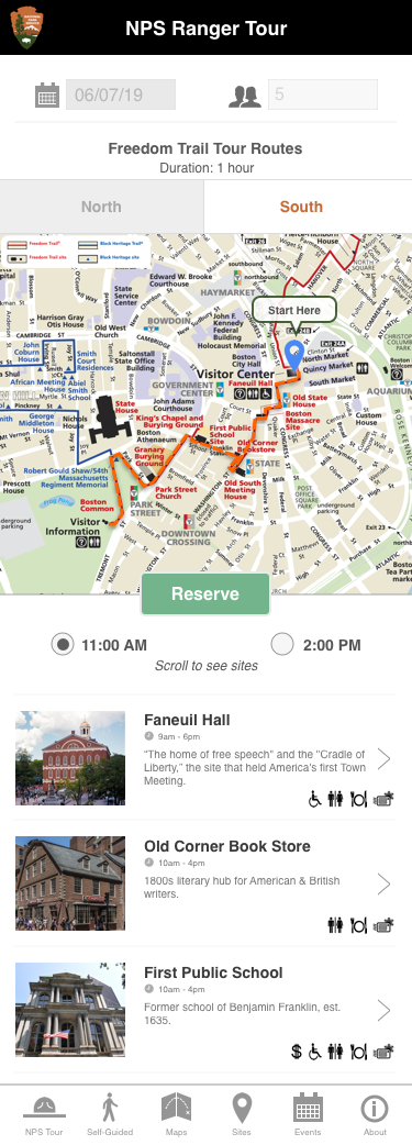 Sketch showing the food-options icon placed on each site along the trail